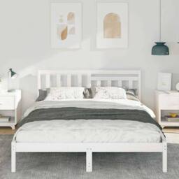 Berkfield Home Bed Frame with Headboard White 160 x 200 cm Solid pine wood - thumbnail 4