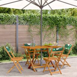 Berkfield Home Beautiful Folding Garden Chairs 4 pcs Green Fabric & Solid Wood in Natural - thumbnail 2