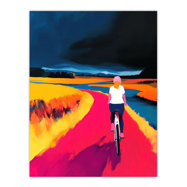 "Artery8 Bicycle Dream Bike Ride Colourful Landscape Wall Art Print in Blue - Size: W12"" x H16""" - image 1