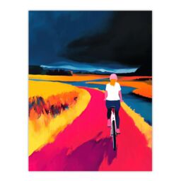"Artery8 Bicycle Dream Bike Ride Colourful Landscape Wall Art Print in Blue - Size: W12"" x H16""" - thumbnail 1