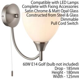 Loops Dimmable LED Wall Light Satin Chrome & Frosted Glass Shade Curved Lamp Lighting in Clear - thumbnail 2
