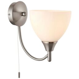 Loops Dimmable LED Wall Light Satin Chrome & Frosted Glass Shade Curved Lamp Lighting in Clear