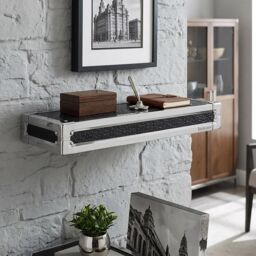 Orsina Strong Crocodile Leather Small Wall Shelf, Textured MDF Build Hanging Shelves, Mirrored Stylish Wall Shelf in Black - thumbnail 2
