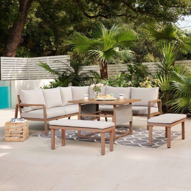 Home Detail Bora Grey Corner Garden Set with Rising Table in Natural - image 1