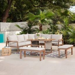 Home Detail Bora Grey Corner Garden Set with Rising Table in Natural