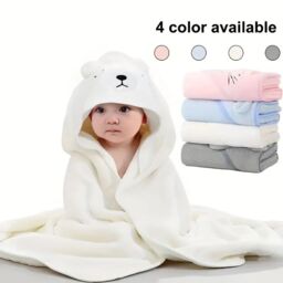 Dyzi Baby Hooded Towel Soft Absorbent Animal Cartoon Bath Towel for Kids in White - thumbnail 3