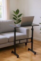 Living and Home Height Adjustable Mobile Laptop Desk with Wheels in Black - thumbnail 2