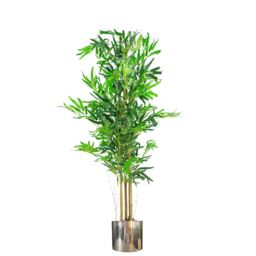 Leaf 120cm (4ft) Natural Look Artificial Bamboo Plants Trees with Silver Metal Planter in Green