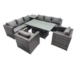 Fimous 8 Seater Outdoor Garden Rattan Furniture Set with Side Table Dark Grey - thumbnail 2