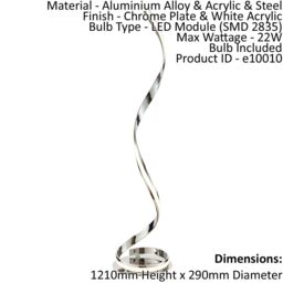 Loops Floor Lamp Light Chrome & White Acrylic 22W LED module Bulb Included - thumbnail 2