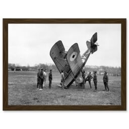 Artery8 War WW1 Vintage Photo Biplane Crash Aviation Accident Savy Aerodrome Artwork Framed Wall Art Print A4 in Brown - thumbnail 1