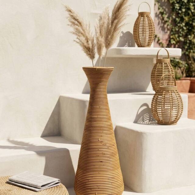 Wyld and Coco Natural Rattan Decorative Vase 70 cm Boho Rustic - image 1