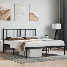 Berkfield Home Metal Bed Frame with Headboard Black 140x190 cm - thumbnail 2