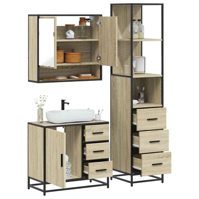 Berkfield Home 3 Piece Bathroom Furniture Set Sonoma Oak Engineered Wood in Brown - image 1
