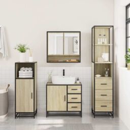 Berkfield Home 3 Piece Bathroom Furniture Set Sonoma Oak Engineered Wood in Brown - thumbnail 4