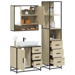 Berkfield Home 3 Piece Bathroom Furniture Set Sonoma Oak Engineered Wood in Brown - thumbnail 1