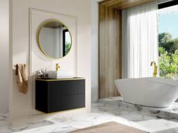 Vente-unique Fluted Wall-Hung Vanity Unit With Gold Trim - Black - W80 Cm - KELIZA - thumbnail 6