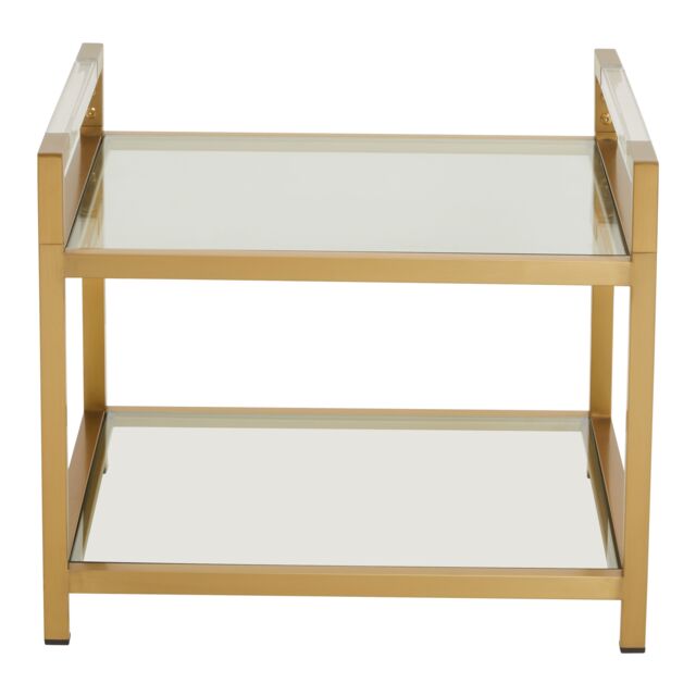 Orsina Matte Gold 2 Tier End Table, Modern Art Deco Style, Glass Shelves & Durable Stainless Steel Construction - image 1