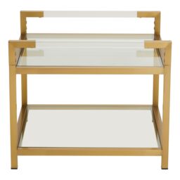 Orsina Matte Gold 2 Tier End Table, Modern Art Deco Style, Glass Shelves & Durable Stainless Steel Construction - thumbnail 3