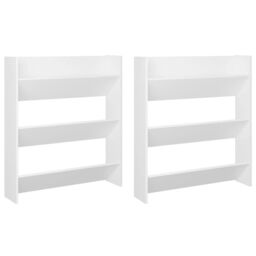 Berkfield Home Wall Shoe Cabinets 2 pcs White 80x18x90 cm Engineered Wood - Size: 80 x 18 x 90 cm - thumbnail 2