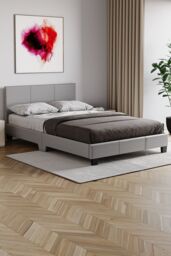 Home Discount Vida Designs Lisbon Small Double Faux Leather Bed Frame UKFR Fabric in Grey