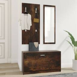 Berkfield Home Stylish 3-in-1 Shoe Cabinet Set Smoked Oak Engineered Wood in Brown - thumbnail 1