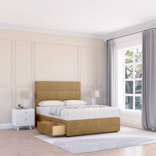"Sloomy Texas Divan Bed Base 2 Drawers & 54"" Floor Standing Headboard in Bronze - Size: Small Single" - image 1