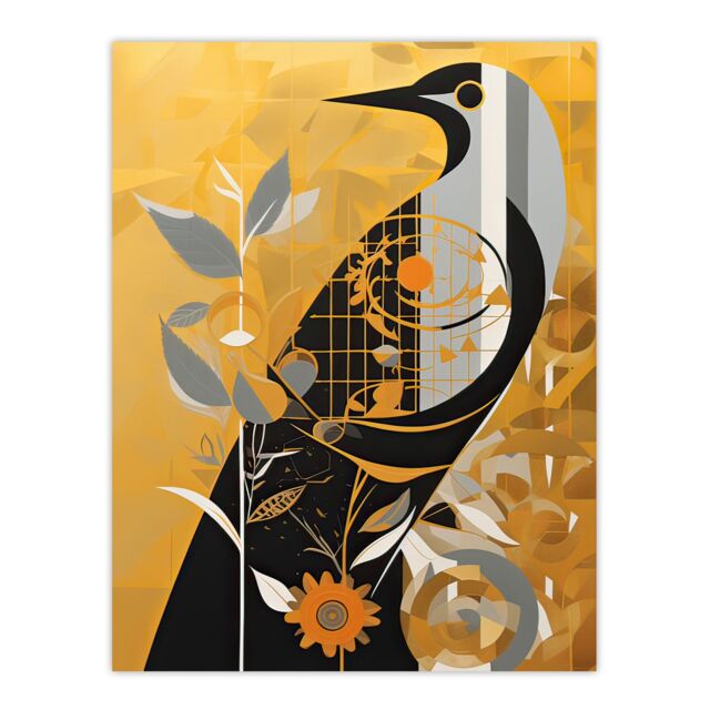 "Artery8 Wall Art Print Cuckoo Clock Abstract Geometric Gold Grey Black Poster Picture - Size: W18"" x H24""" - image 1