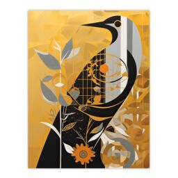 "Artery8 Wall Art Print Cuckoo Clock Abstract Geometric Gold Grey Black Poster Picture - Size: W18"" x H24""" - thumbnail 1
