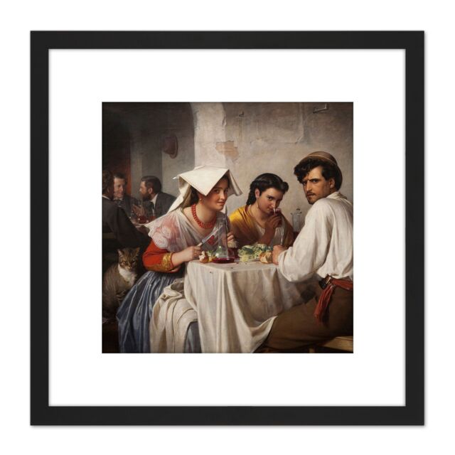 Artery8 Carl Bloch In A Roman Osteria 8X8 Inch Square Wooden Framed Wall Art Print Picture with Mount in Black - image 1