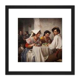 Artery8 Carl Bloch In A Roman Osteria 8X8 Inch Square Wooden Framed Wall Art Print Picture with Mount in Black - thumbnail 1
