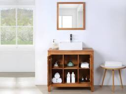 Vente-unique Acacia Wood Bathroom Unit With Single Basin & Mirror - 90 Cm in Walnut - thumbnail 5