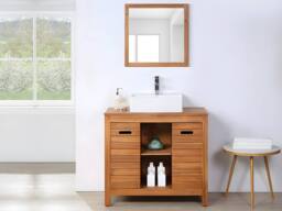 Vente-unique Acacia Wood Bathroom Unit With Single Basin & Mirror - 90 Cm in Walnut - thumbnail 1