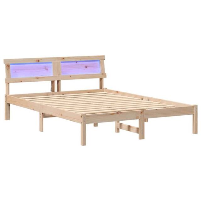 Berkfield Home with LED Strip Lights with Headboard Brown 140 x 190 cm Pine wood - image 1