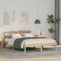 Berkfield Home with LED Strip Lights with Headboard Brown 140 x 190 cm Pine wood - thumbnail 2