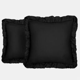 OHS 2 x Plain Faux Linen Frill Cushion Covers in Black - Size: 45 cm x 45 cm - thumbnail 3