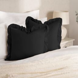 OHS 2 x Plain Faux Linen Frill Cushion Covers in Black - Size: 45 cm x 45 cm - thumbnail 6