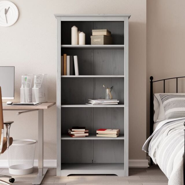 Berkfield Home Bookcase BODO Grey 80x38x180 cm Solid Wood Pine 5-Tier - Size: 80 x 38 x 180 cm - image 1