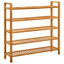Berkfield Home Shoe Rack with 5 Shelves 100x27x100 cm Solid Oak Wood in Brown - Size: 100 x 27 x 100 cm - thumbnail 1
