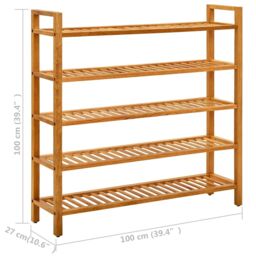 Berkfield Home Shoe Rack with 5 Shelves 100x27x100 cm Solid Oak Wood in Brown - Size: 100 x 27 x 100 cm - thumbnail 6