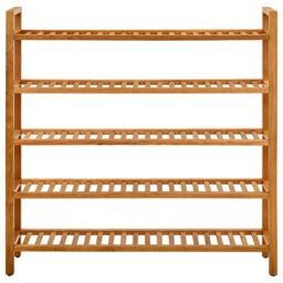 Berkfield Home Shoe Rack with 5 Shelves 100x27x100 cm Solid Oak Wood in Brown - Size: 100 x 27 x 100 cm - thumbnail 2
