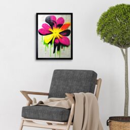 "Artery8 Wall Art Print Vibrant Street Art Graffiti Spray Paint Flower On Framed in Black - Size: W12"" x H16""" - thumbnail 2