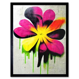 "Artery8 Wall Art Print Vibrant Street Art Graffiti Spray Paint Flower On Framed in Black - Size: W12"" x H16""" - thumbnail 1