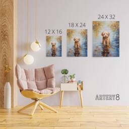 "Artery8 Cockapoo Dog & Autumn Leaves In Lake Canvas Wall Art Print - Size: W24"" x H32""" - thumbnail 4