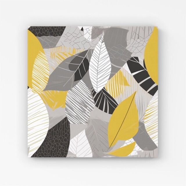 Warren Reed - Designer Grey Yellow Autumn Leaves Canvas - Size: w10 inch x h10 inch - image 1