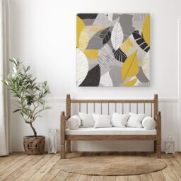 Warren Reed - Designer Grey Yellow Autumn Leaves Canvas - Size: w10 inch x h10 inch - thumbnail 3