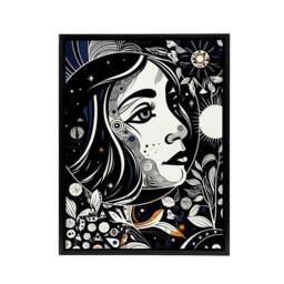 "Artery8 Moon & Sun Tarot Card Style Portrait Framed Canvas Wall Art Print in Black - Size: W12"" x H16""" - thumbnail 1