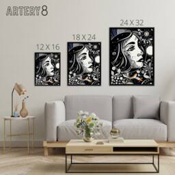 "Artery8 Moon & Sun Tarot Card Style Portrait Framed Canvas Wall Art Print in Black - Size: W12"" x H16""" - thumbnail 4