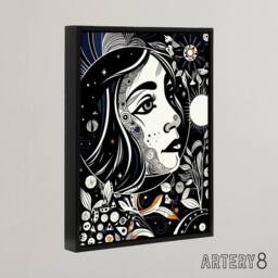 "Artery8 Moon & Sun Tarot Card Style Portrait Framed Canvas Wall Art Print in Black - Size: W12"" x H16""" - thumbnail 2