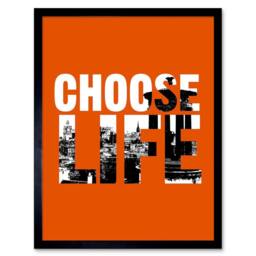 "Artery8 Quote Choose Life Trainspotting Edinburgh Scotland Framed Art Print in Orange - Size: W12"" x H16""" - thumbnail 1